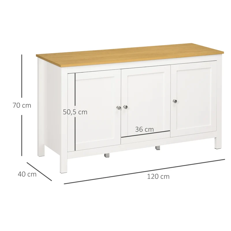 Buffet meuble de rangement 120 x 40 x 70 cm rangement portes tiroirs étagères réglables classique épuré en MDF blanc 21_0002910