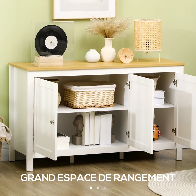 Buffet meuble de rangement 120 x 40 x 70 cm rangement portes tiroirs étagères réglables classique épuré en MDF blanc 21_0002910