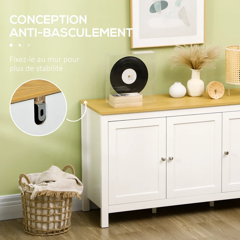 Buffet meuble de rangement 120 x 40 x 70 cm rangement portes tiroirs étagères réglables classique épuré en MDF blanc 21_0002910