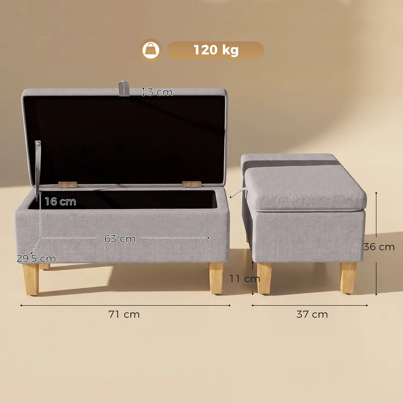 Banc de rangement coffre bout de lit 71 x 37 x 36 cm assise rembourrée rangement scandinave en polyester gris clair 21_0002864