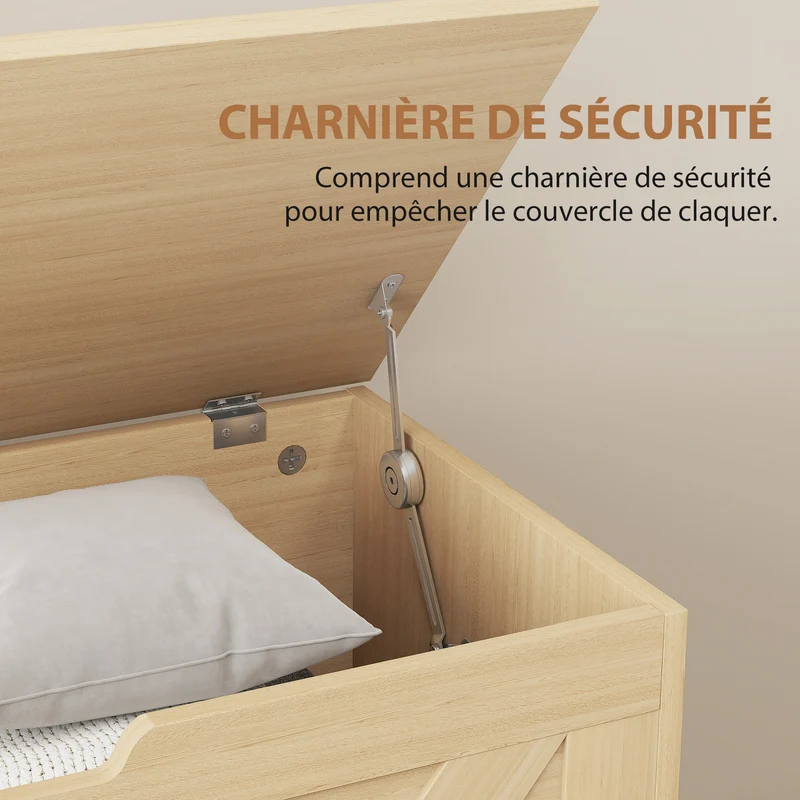 Banc de rangement 80 x 40 x 45 cm charnière de sécurité supporte 136 kg rustique en panneaux de particules bois naturel 21_0002945
