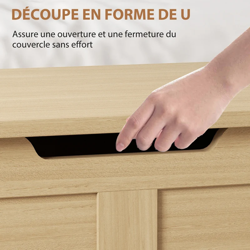 Banc de rangement 80 x 40 x 45 cm charnière de sécurité supporte 136 kg rustique en panneaux de particules bois naturel 21_0002945
