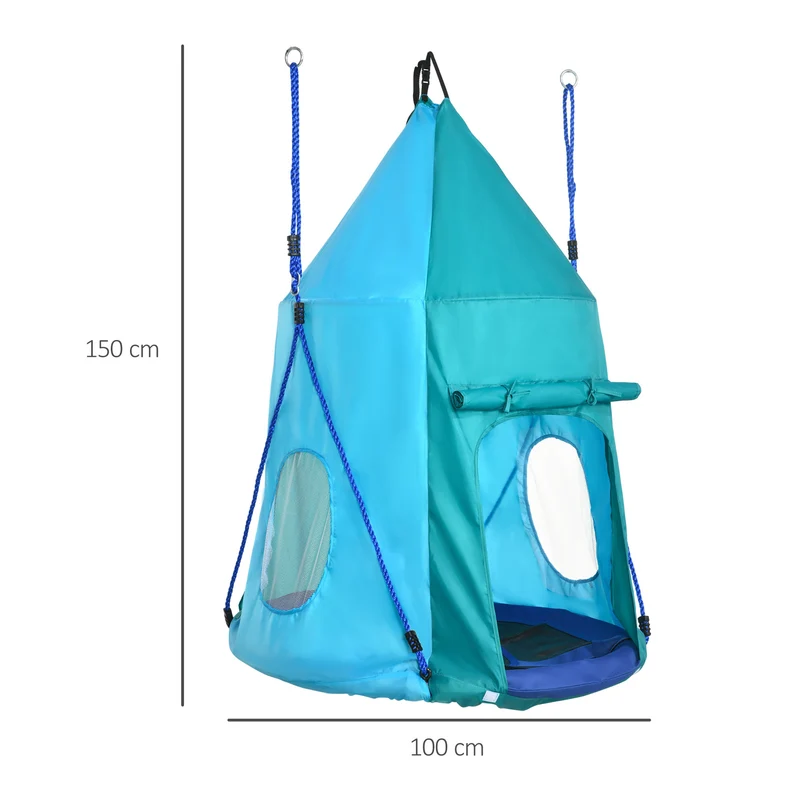 Balançoire nid d'oiseau tente amovible 100 x 150 cm capacité 150 kg pour 1-2 enfants jardin moderne en polyester bleu 21_0000366