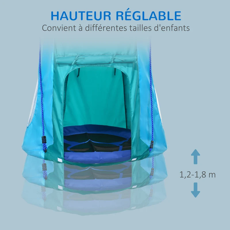 Balançoire nid d'oiseau tente amovible 100 x 150 cm capacité 150 kg pour 1-2 enfants jardin moderne en polyester bleu 21_0000366