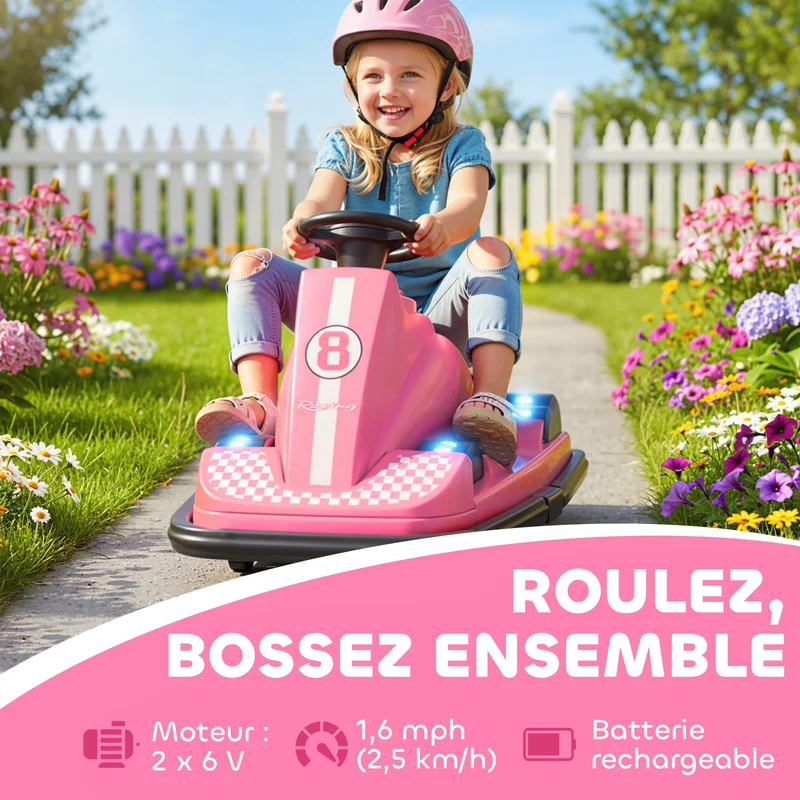 Auto tamponneuse enfant salon jardin 74 x 53 x 48 cm pare chocs démarrage doux musique klaxon design en plastique rose 21_0000636