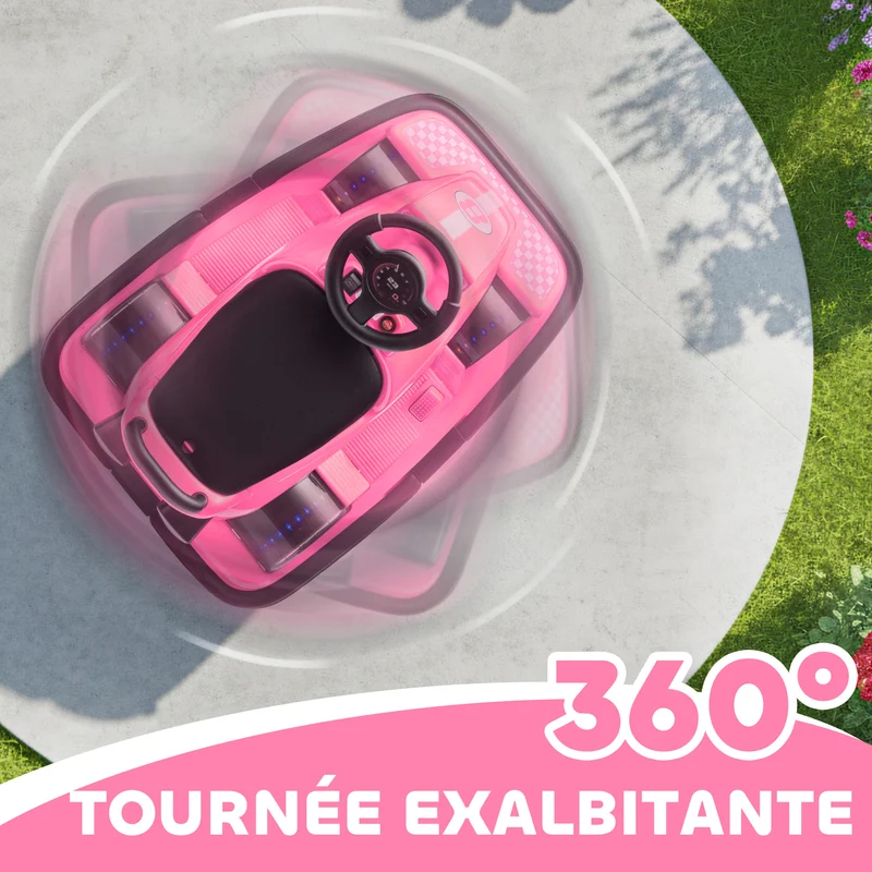 Auto tamponneuse enfant salon jardin 74 x 53 x 48 cm pare chocs démarrage doux musique klaxon design en plastique rose 21_0000636