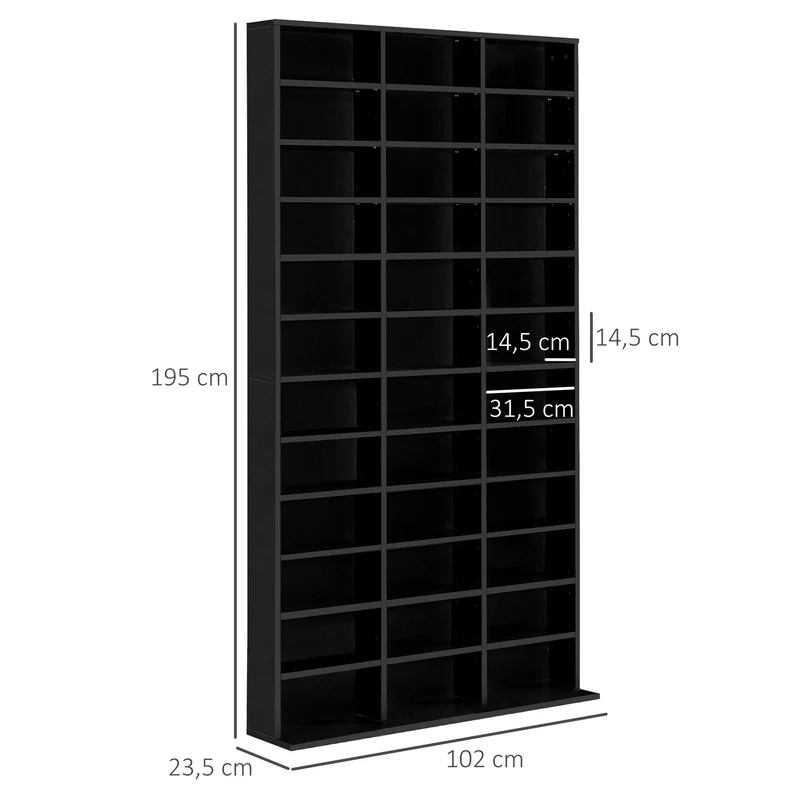 Étagère de rangement pour cd et dvd 102 x 23,5 x 195 cm grande capacité tablettes réglables contemporain en MDF noir 21_0002377