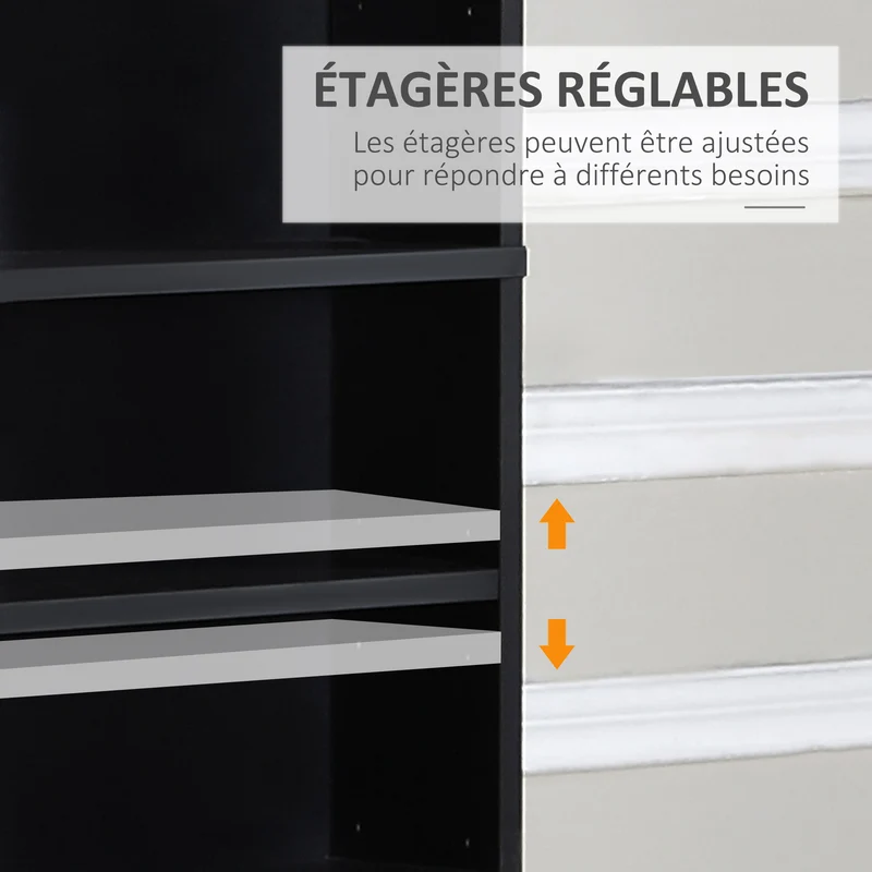 Étagère de rangement pour cd et dvd 102 x 23,5 x 195 cm grande capacité tablettes réglables contemporain en MDF noir 21_0002377