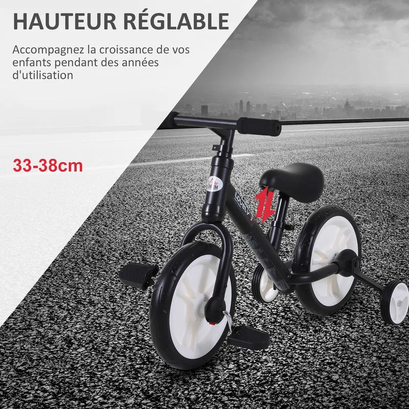 Vélo draisienne enfant 2 en 1 apprentissage équilibre 85 x 36 x 54 cm selle réglable 33-38 cm moderne épuré en acier noir 21_0000450