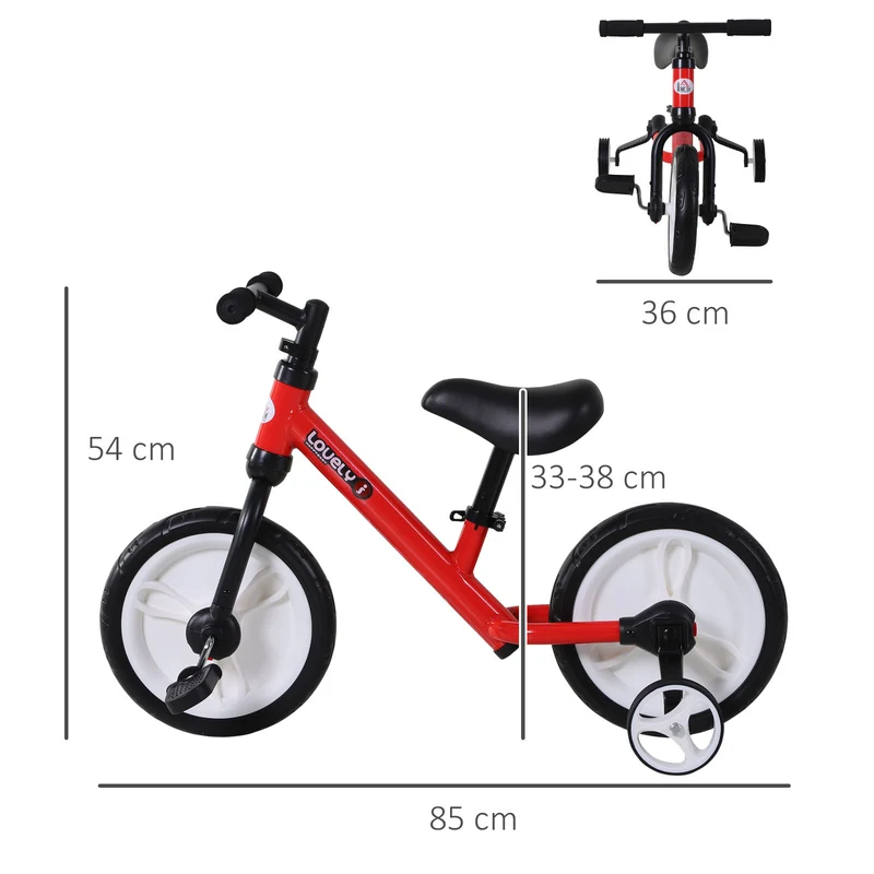 Vélo draisienne 2 en 1 enfant 85 x 36 x 54 cm selle réglable 33-38 cm pneus mousse eva moderne design en acier rouge 21_0000451