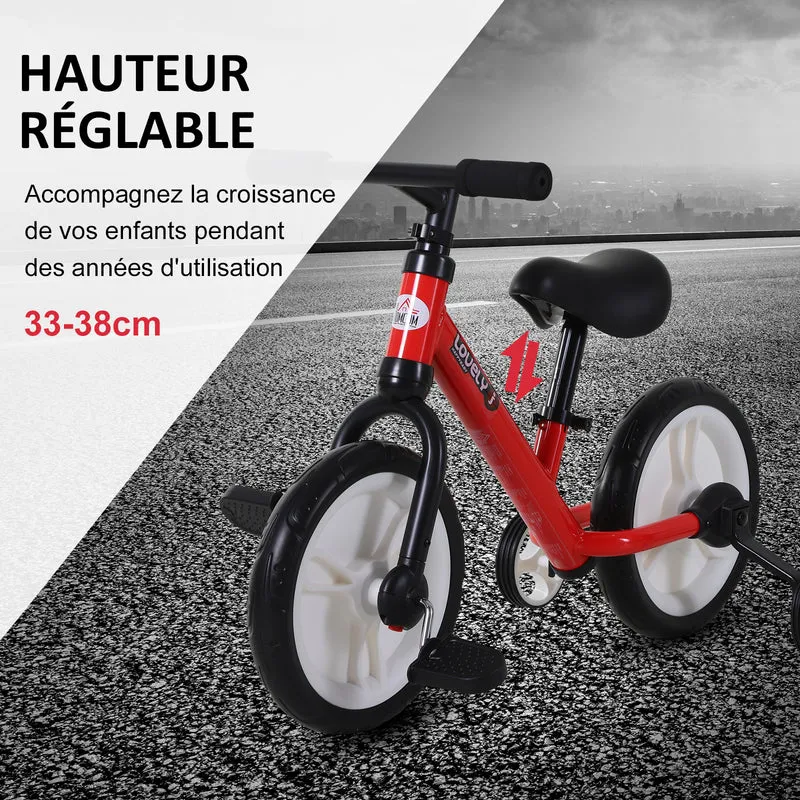 Vélo draisienne 2 en 1 enfant 85 x 36 x 54 cm selle réglable 33-38 cm pneus mousse eva moderne design en acier rouge 21_0000451