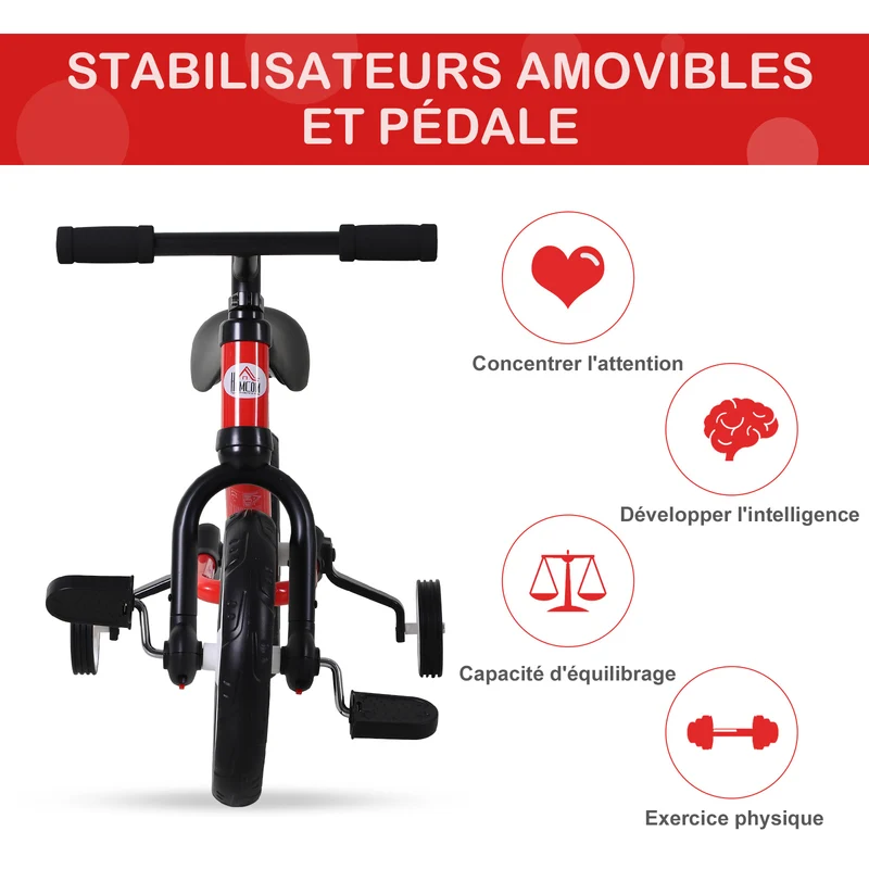 Vélo draisienne 2 en 1 enfant 85 x 36 x 54 cm selle réglable 33-38 cm pneus mousse eva moderne design en acier rouge 21_0000451
