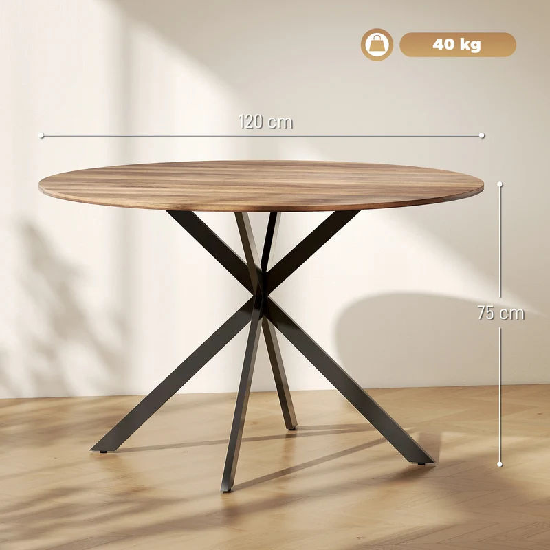 Table à manger ronde 120 x 75 cm pour 4 personnes stable patins réglables style industriel contemporain en bois marron 21_0003321