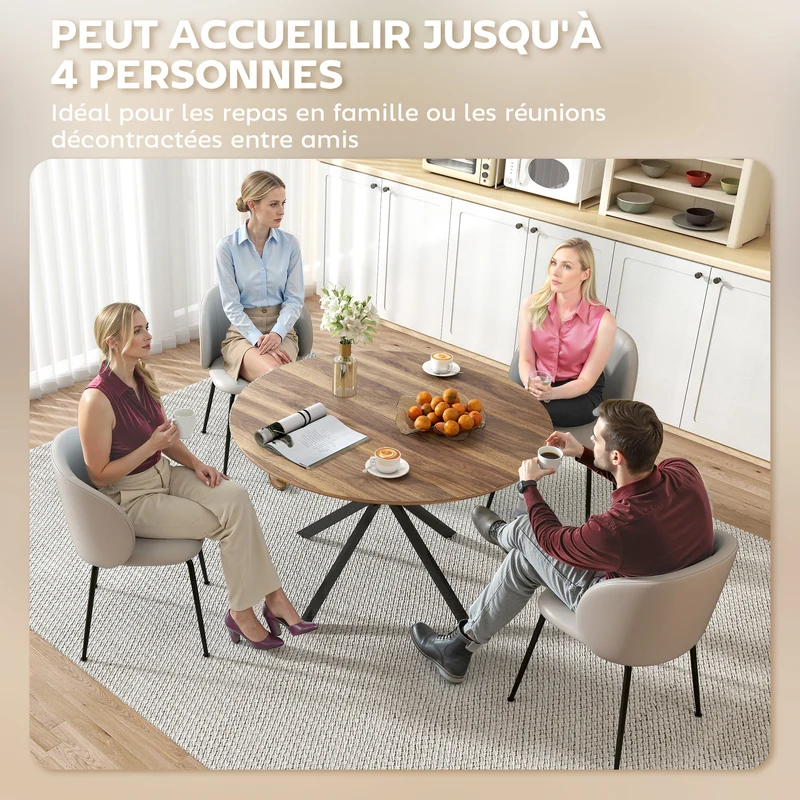 Table à manger ronde 120 x 75 cm pour 4 personnes stable patins réglables style industriel contemporain en bois marron 21_0003321