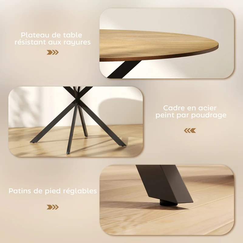 Table à manger ronde 120 x 75 cm pour 4 personnes stable patins réglables style industriel contemporain en bois marron 21_0003321