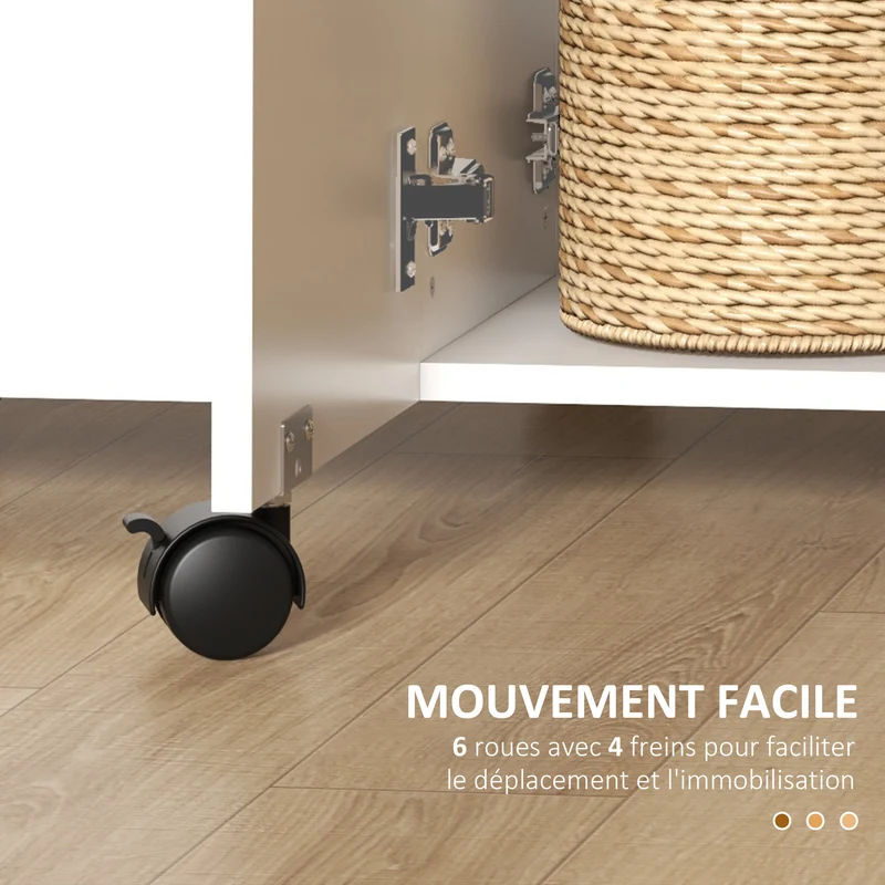 Table repas pliante compacte 120 x 60 x 76 cm 2 plateaux tiroirs placard moderne épuré en panneau de particules blanc 21_0002281