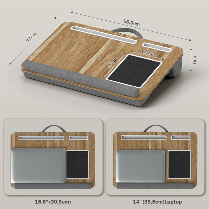 Support ordinateur portable lit 55,5 x 37 x 9 cm fente tablette téléphone repose-poignet confortable moderne en MDF chêne 21_0006369