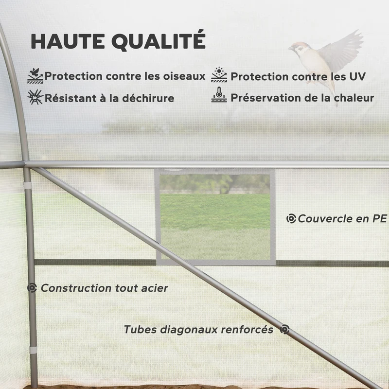 Serre tunnel de jardin 800 x 300 x 200 cm porte roulante ventilation optimale design contemporain en polyéthylène blanc 21_0004024