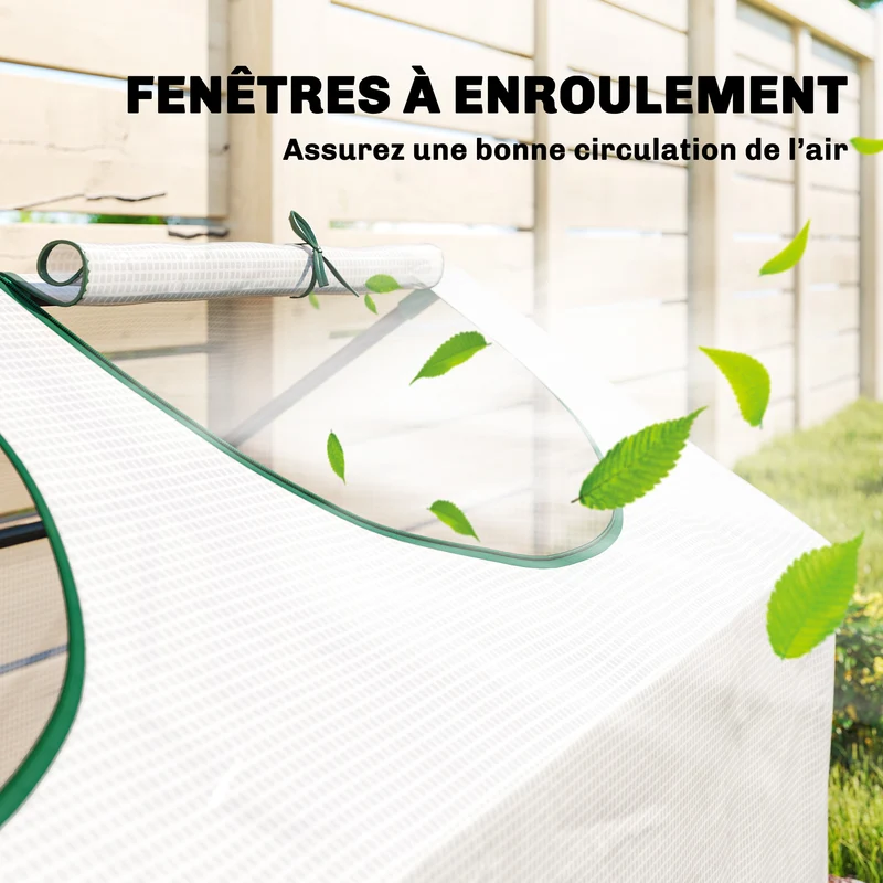 Serre de jardin compacte pour balcon 180 x 60 x 60 cm fenêtres enroulables stabilité accrue moderne en plastique blanc 21_0004157