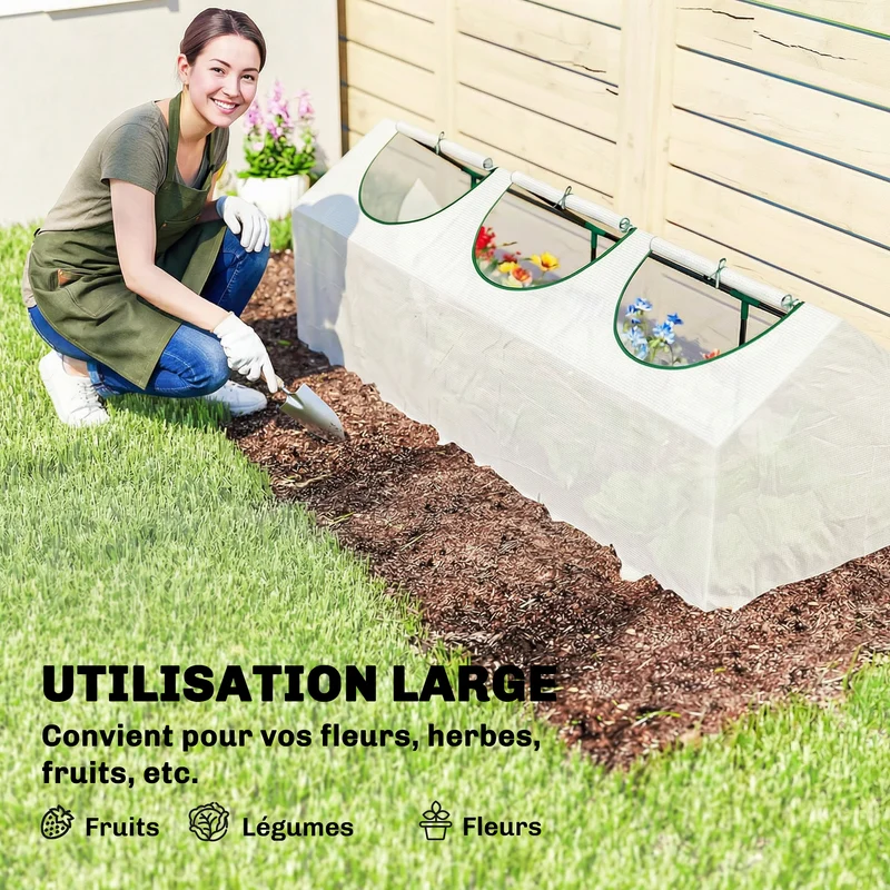 Serre de jardin compacte pour balcon 180 x 60 x 60 cm fenêtres enroulables stabilité accrue moderne en plastique blanc 21_0004157