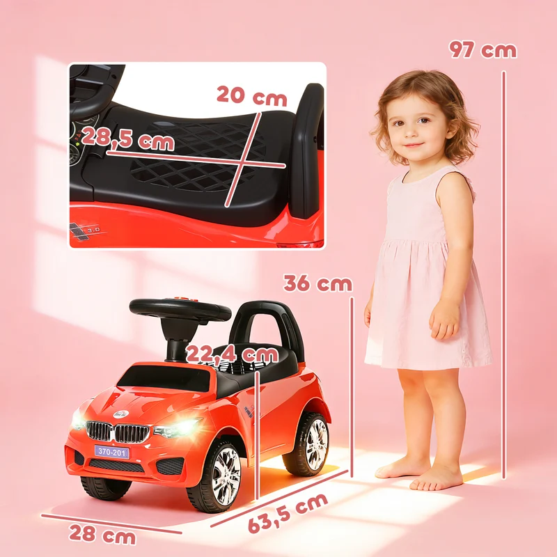Porteur voiture à pousser enfant 63 x 28 x 36 cm rangement sous assise siège ergonomique sécurisé moderne en PP rouge 21_0000502