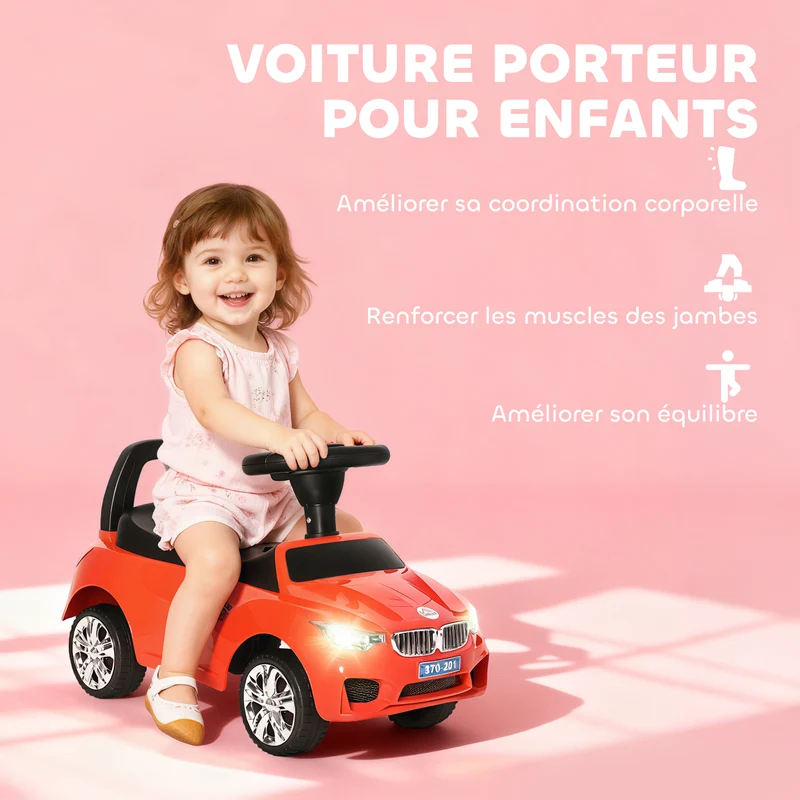 Porteur voiture à pousser enfant 63 x 28 x 36 cm rangement sous assise siège ergonomique sécurisé moderne en PP rouge 21_0000502