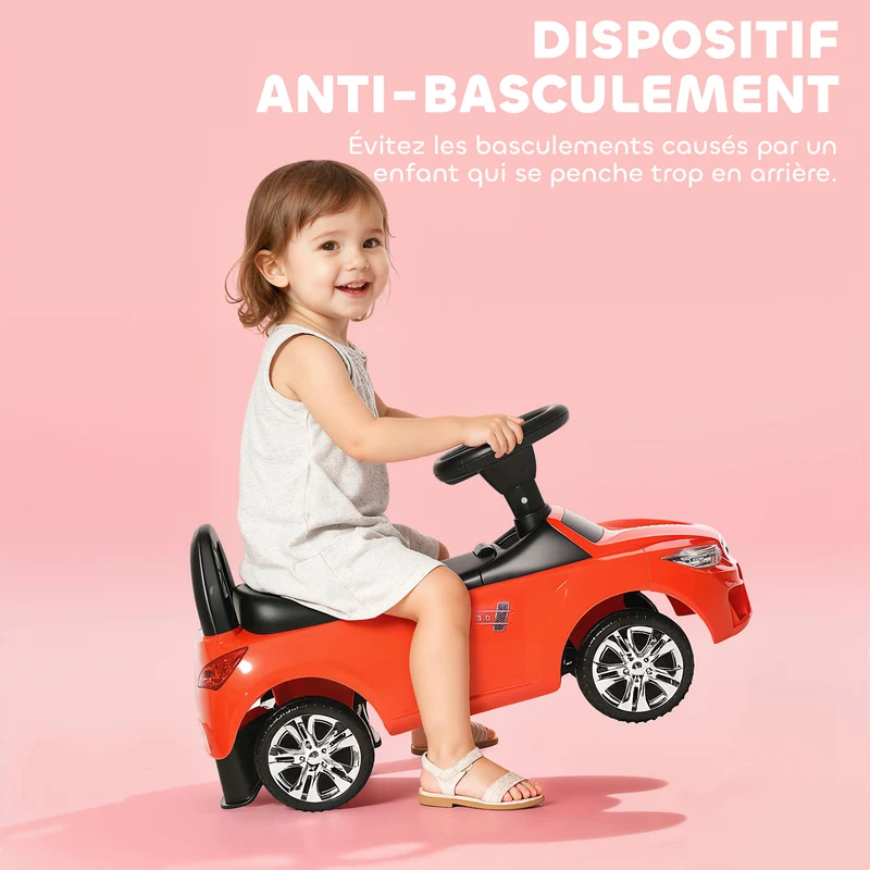 Porteur voiture à pousser enfant 63 x 28 x 36 cm rangement sous assise siège ergonomique sécurisé moderne en PP rouge 21_0000502