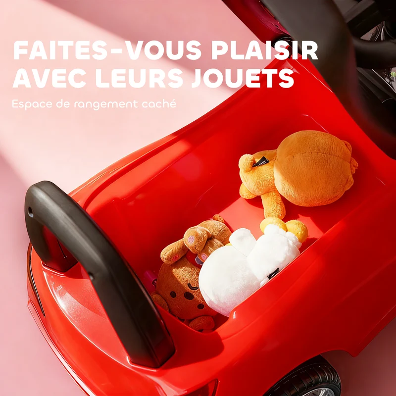 Porteur voiture à pousser enfant 63 x 28 x 36 cm rangement sous assise siège ergonomique sécurisé moderne en PP rouge 21_0000502