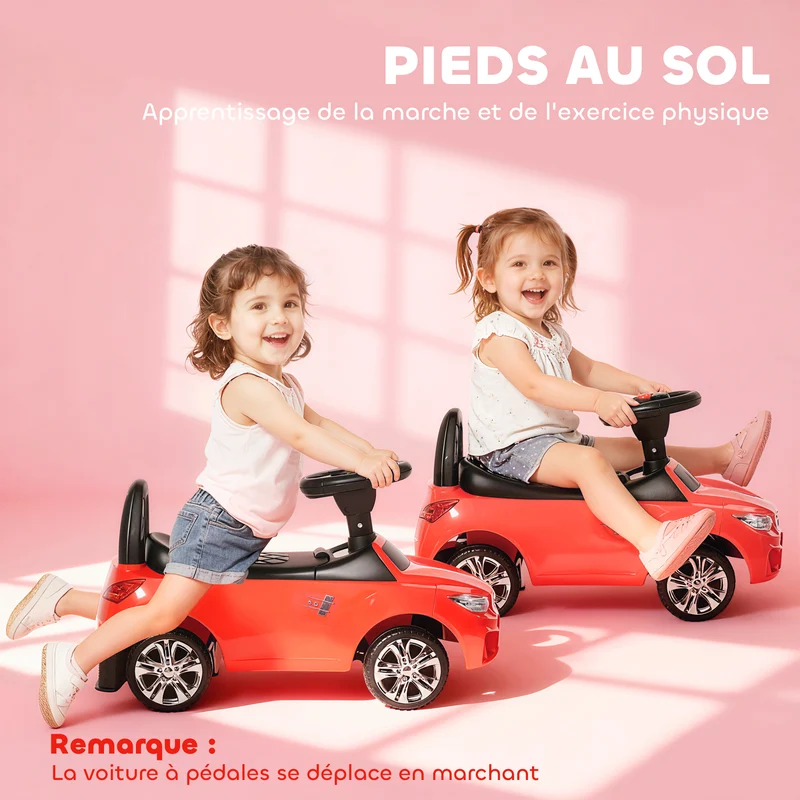 Porteur voiture à pousser enfant 63 x 28 x 36 cm rangement sous assise siège ergonomique sécurisé moderne en PP rouge 21_0000502