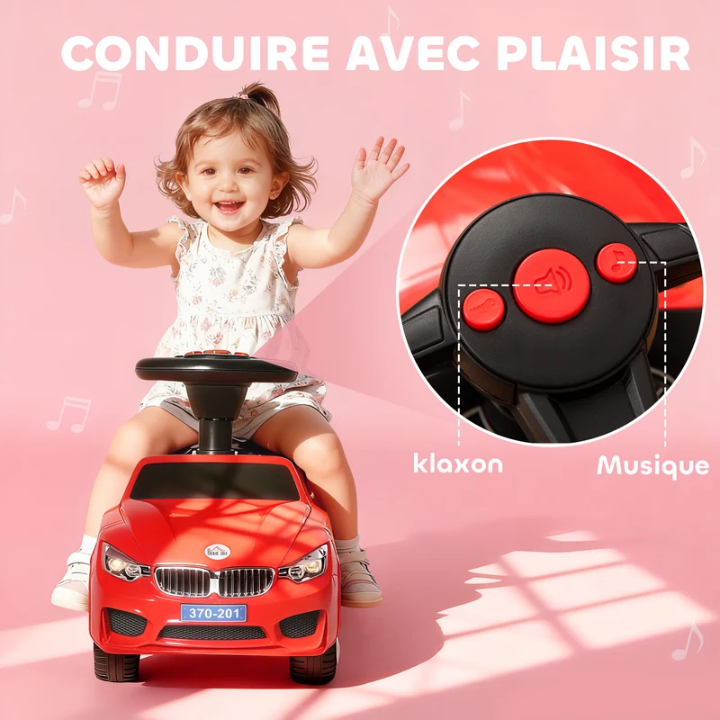 Porteur voiture à pousser enfant 63 x 28 x 36 cm rangement sous assise siège ergonomique sécurisé moderne en PP rouge 21_0000502