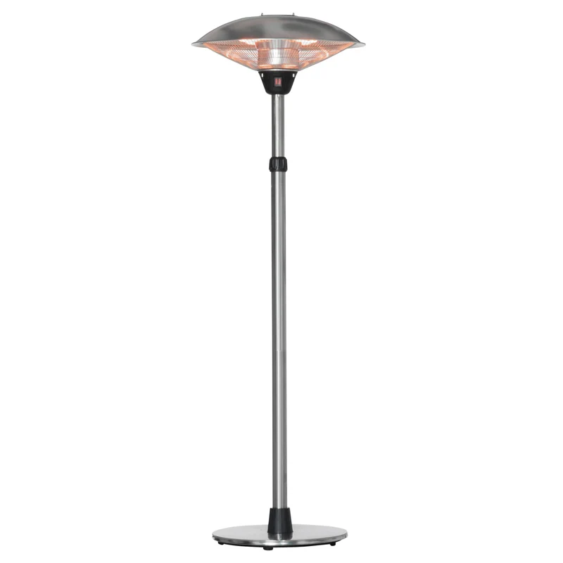 Parasol chauffant électrique terrasse 58.5 x 58.5 x 160-200 cm 3 niveaux arrêt basculement moderne en aluminium argent 21_0003907