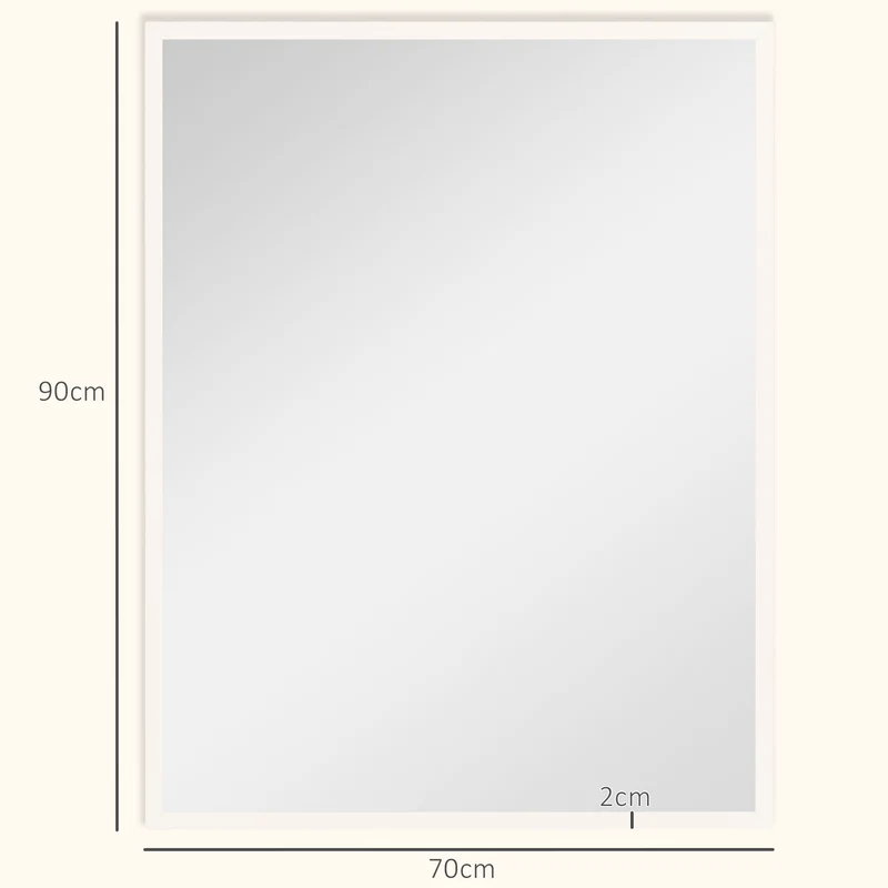 Miroir mural rectangulaire salle de bain salon chambre 70 x 90 cm illumine agrandit l'espace moderne épuré en MDF blanc 21_0001361