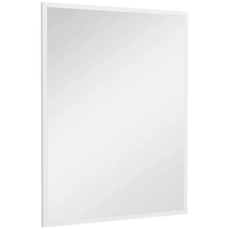 Miroir mural rectangulaire entrée 60 x 80 cm fixation horizontale et verticale éclairant moderne élégant en MDF blanc 21_0001359