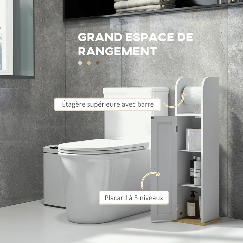 Meuble de salle de bain colonne 20 x 20 x 80 cm gain de place et étagères réglables épuré contemporain en MDF blanc 21_0001959