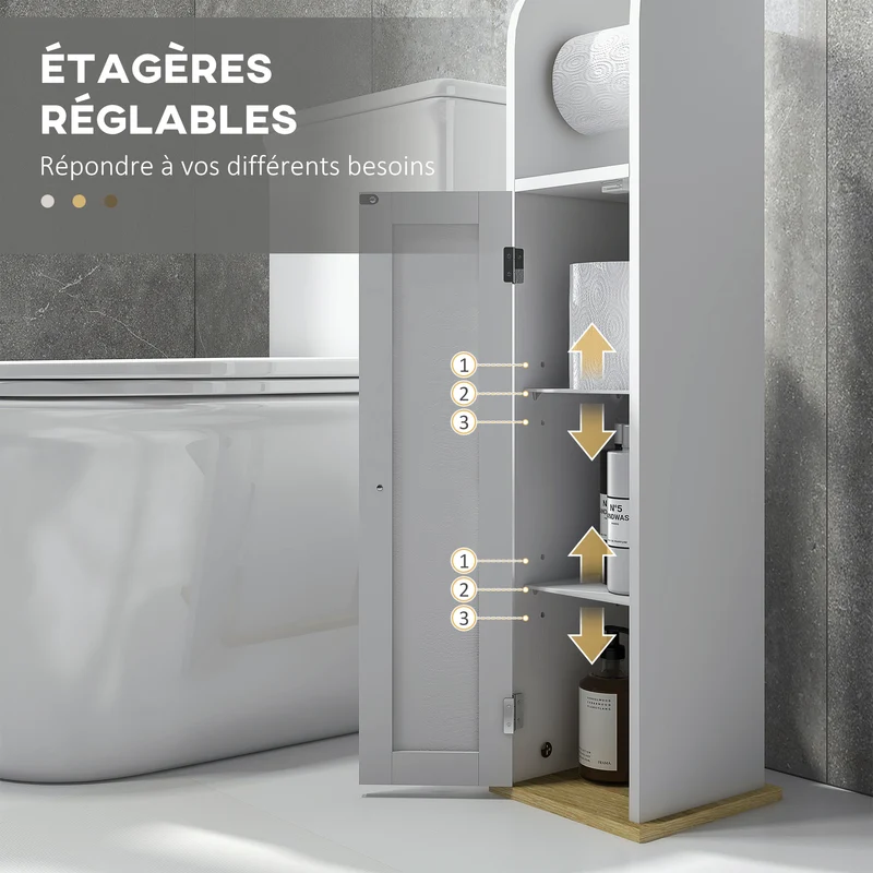 Meuble de salle de bain colonne 20 x 20 x 80 cm gain de place et étagères réglables épuré contemporain en MDF blanc 21_0001959