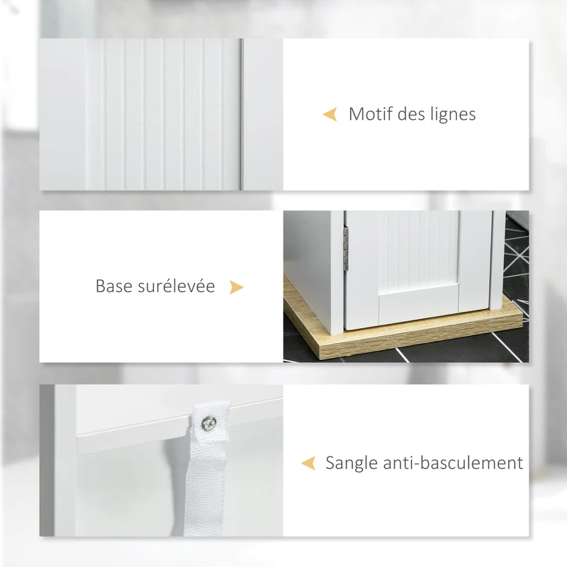 Meuble de salle de bain colonne 20 x 20 x 80 cm gain de place et étagères réglables épuré contemporain en MDF blanc 21_0001959