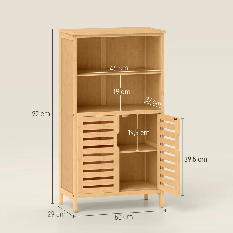 Meuble de rangement salle de bain 50 x 29 x 92 cm gain de place anti basculement compact scandinave en bambou naturel 21_0001928
