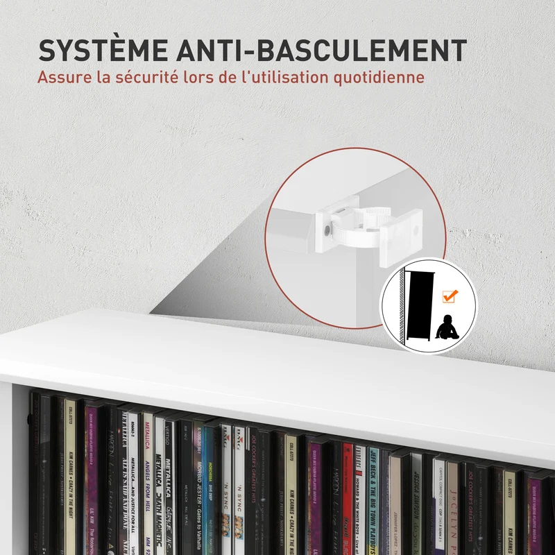 Meuble de rangement pour cd et dvd 58 x 24 x 126 cm 360 cd étagères réglables moderne en panneau de particules blanc 21_0002522