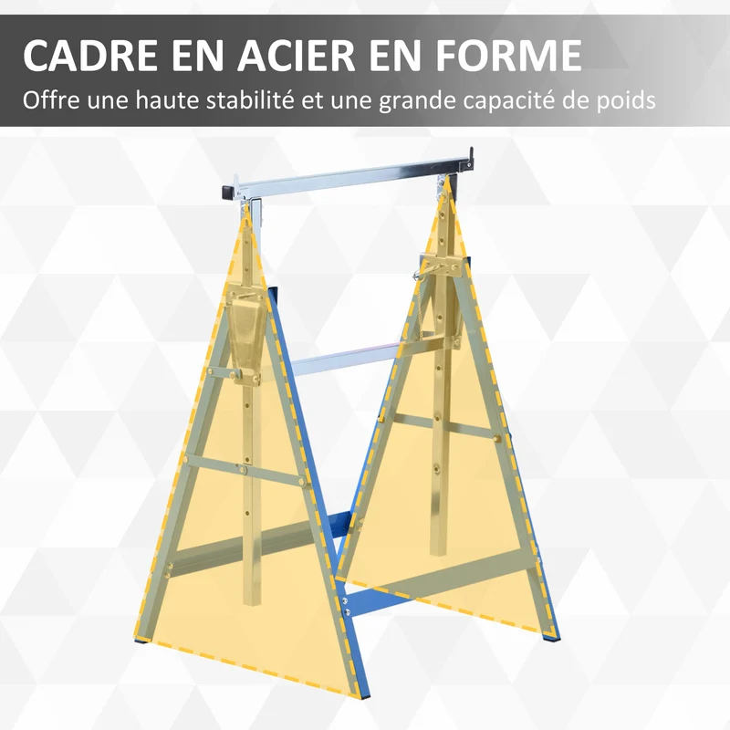 Lot de 2 tréteaux pliables réglables 68 x 58 x 80 cm hauteur 80-130 cm 6 pieds compacts stables industriel en acier bleu 21_0007080