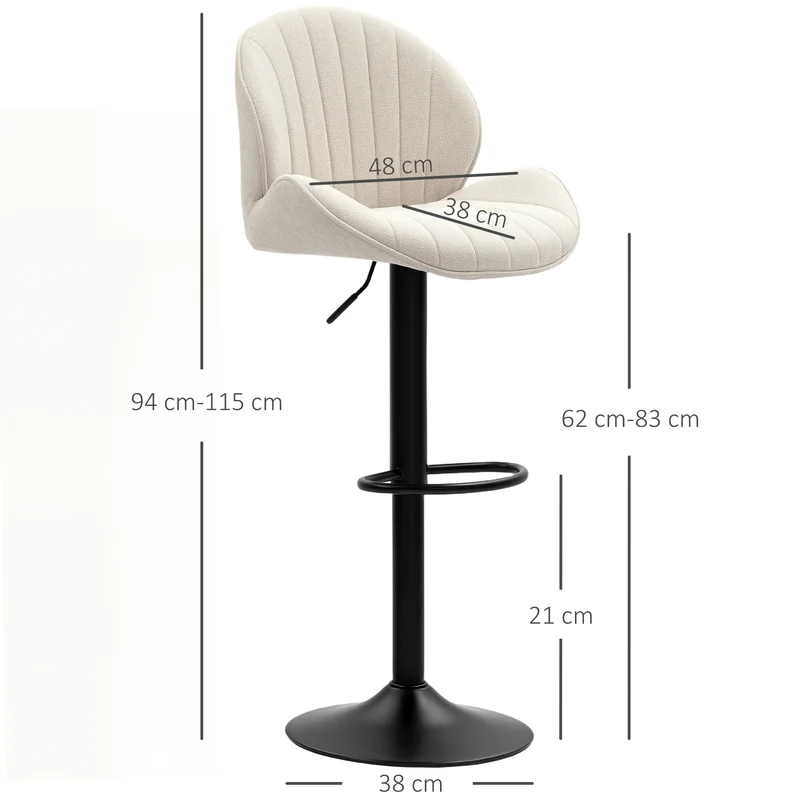 Lot de 2 tabourets de bar coquille 48 x 50 x 94-115 cm réglables pivotants rembourrés contemporain en polyester beige 21_0003283