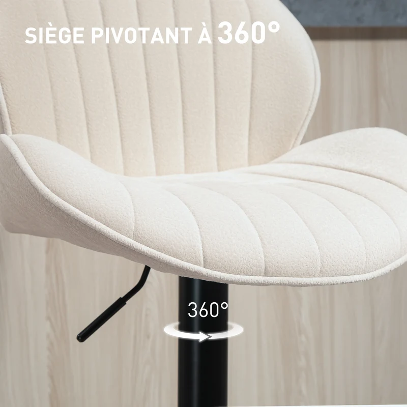 Lot de 2 tabourets de bar coquille 48 x 50 x 94-115 cm réglables pivotants rembourrés contemporain en polyester beige 21_0003283