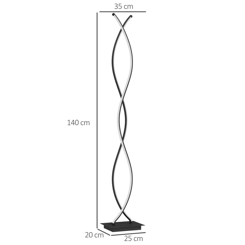 Lampadaire sur pied spirale 35 x 20 x 140 cm éclairage led 3 intensités base stable moderne salon en aluminium noir 21_0007034