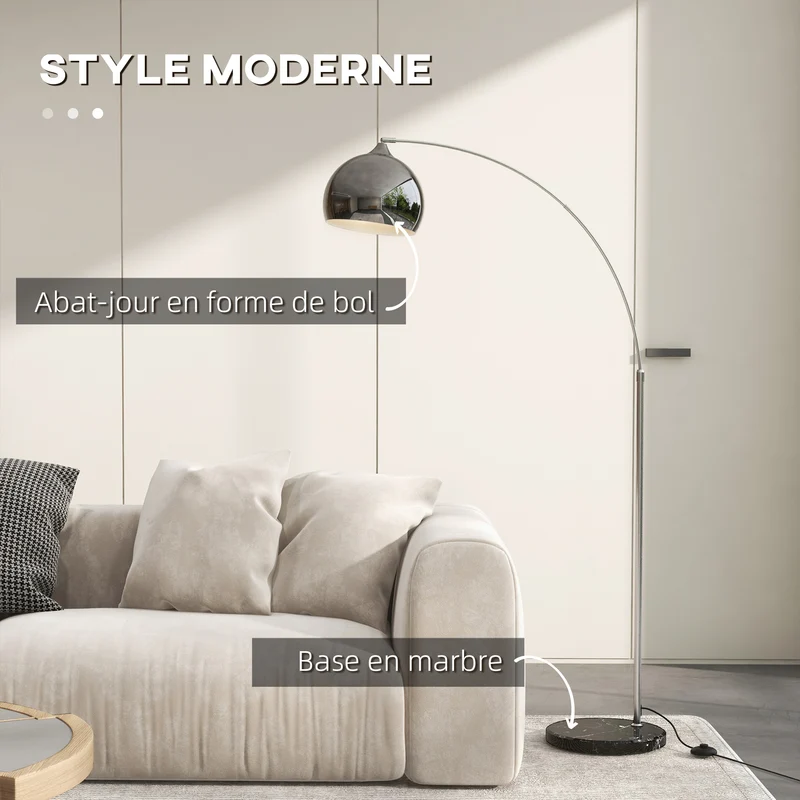 Lampadaire arc salon 115 x 30 x 180 cm réglable base solide fini mat ambiance cosy vintage contemporain en métal noir 21_0007031