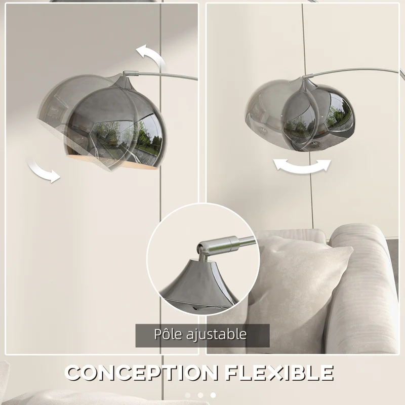 Lampadaire arc salon 115 x 30 x 180 cm réglable base solide fini mat ambiance cosy vintage contemporain en métal noir 21_0007031
