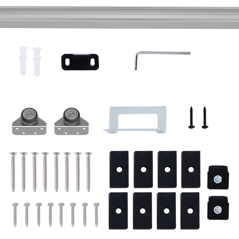 Kit complet porte coulissante 93 x 4 cm rail 186 x 3 cm gain de place installation facile style industriel en acier gris 21_0007137