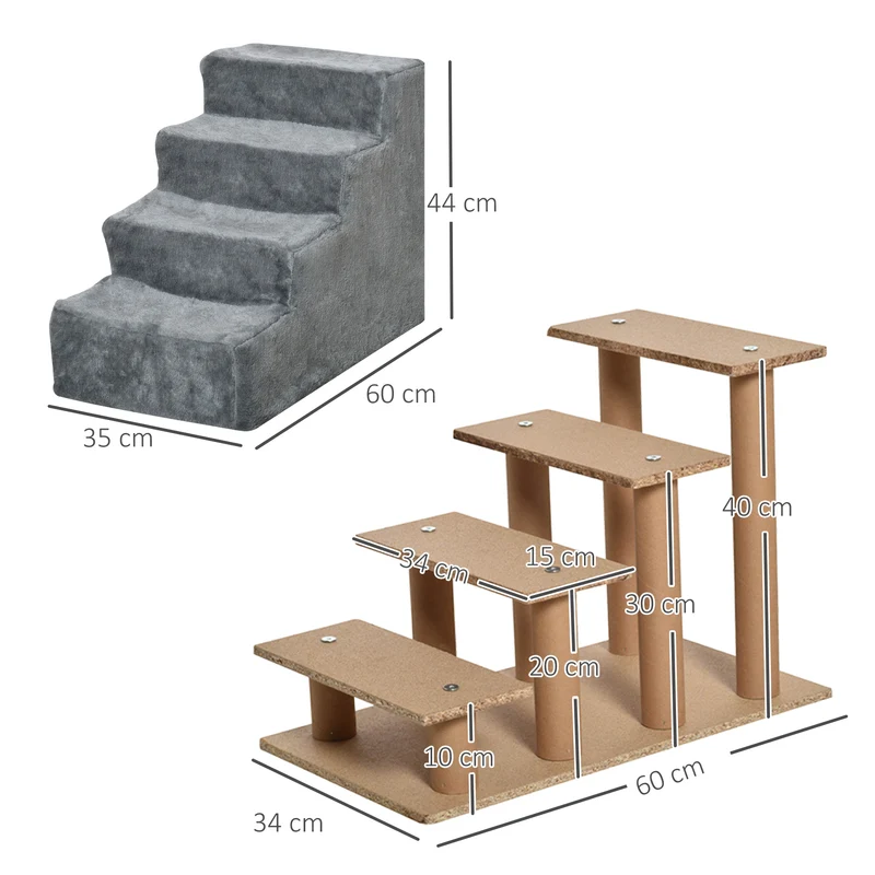 Escalier pour animaux 4 marches escalier de canapé 60 x 35 x 44 cm antidérapant léger moderne salon en bois gris clair 21_0007405