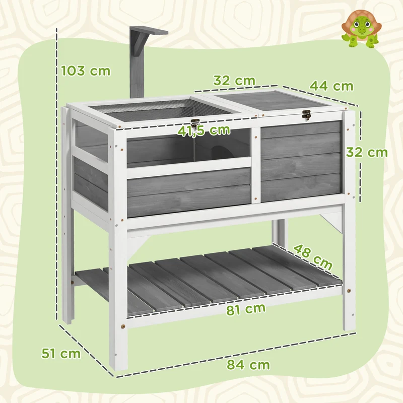 Enclos pour tortues sur pieds double 84 x 51 x 103 cm étagère plateau coulissant cosy contemporain en bois gris clair 21_0007833