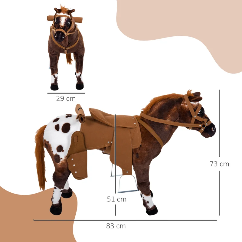 Cheval en peluche debout enfant 85 x 28 x 60 cm sons hennissement galop selle et rênes style rustique en peluche marron 21_0000274