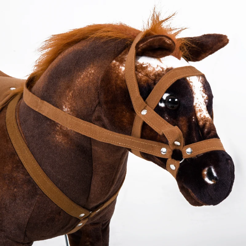 Cheval en peluche debout enfant 85 x 28 x 60 cm sons hennissement galop selle et rênes style rustique en peluche marron 21_0000274