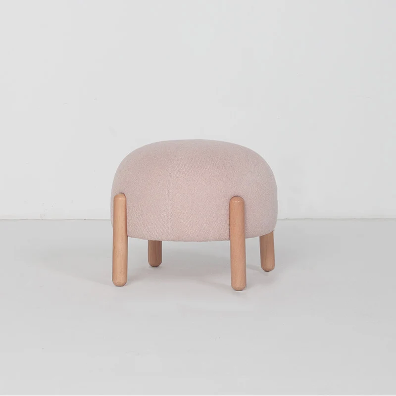 Contemporary Nordic Round Cotton-Linen Solid Wood Low Stool Backless Armless For Living Room
